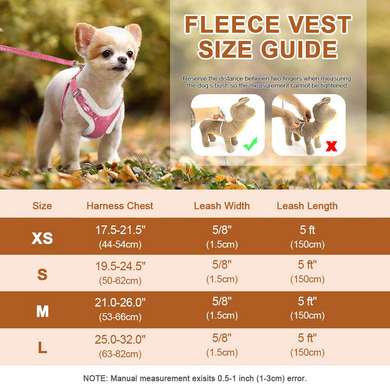 Talvine karvased väikese koera rakmed jalutusrihma komplekt, soe lemmiklooma rinnarihm, polsterdatud koera kassi sfinksi rakmete vest väikestele keskmistele koertele kassidele