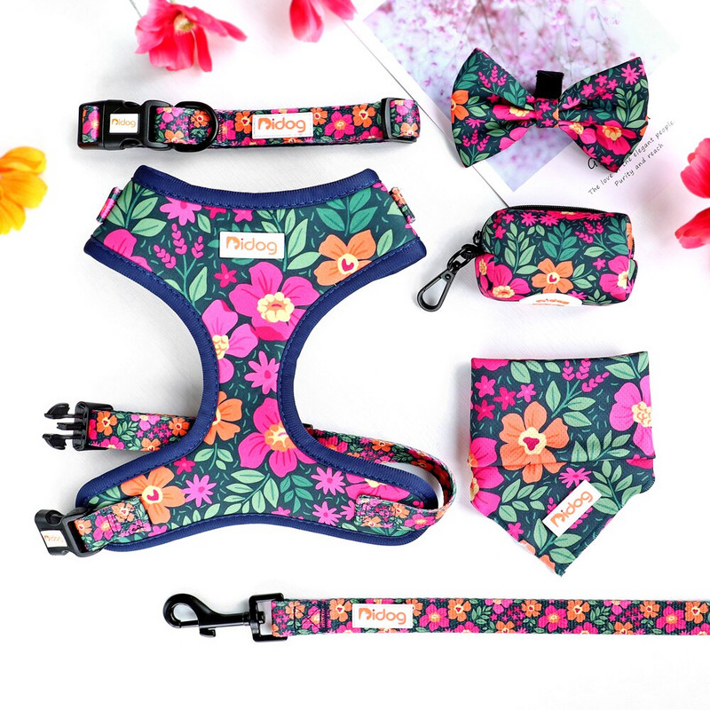 6 buc/lot ham pentru câini imprimat la modă cu guler asortat, lesă, pungă pentru caca, bandană pentru câini de talie mică, mijlocie, buldog francez, cadou pentru animale de companie