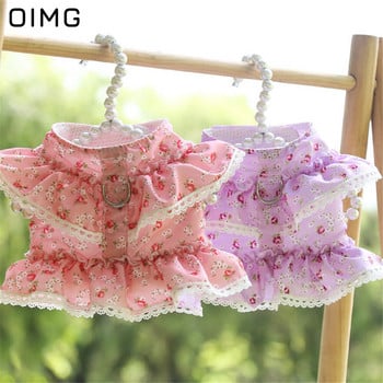 OIMG Small floral print λουρί για σκύλους για Spitz Pomeranian Papillon Σετ λουριών λουριών χαριτωμένο δαντέλα γιλέκα σκύλου Pet walking Lead Leash