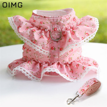 OIMG Small floral print λουρί για σκύλους για Spitz Pomeranian Papillon Σετ λουριών λουριών χαριτωμένο δαντέλα γιλέκα σκύλου Pet walking Lead Leash