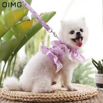 OIMG Small floral print λουρί για σκύλους για Spitz Pomeranian Papillon Σετ λουριών λουριών χαριτωμένο δαντέλα γιλέκα σκύλου Pet walking Lead Leash