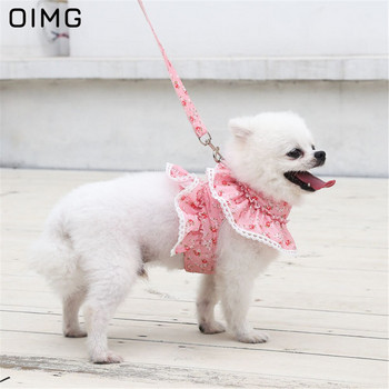 OIMG Small floral print λουρί για σκύλους για Spitz Pomeranian Papillon Σετ λουριών λουριών χαριτωμένο δαντέλα γιλέκα σκύλου Pet walking Lead Leash