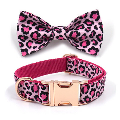 Ružičasti pojas za pse s leopardom za pse djevojčice Personalizirana ogrlica za kućne ljubimce s ugraviranim imenom i sigurnosnim metalnim kopčama Komplet pojaseva za pse s leptir mašnom