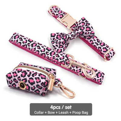 Ružičasti pojas za pse s leopardom za pse djevojčice Personalizirana ogrlica za kućne ljubimce s ugraviranim imenom i sigurnosnim metalnim kopčama Komplet pojaseva za pse s leptir mašnom
