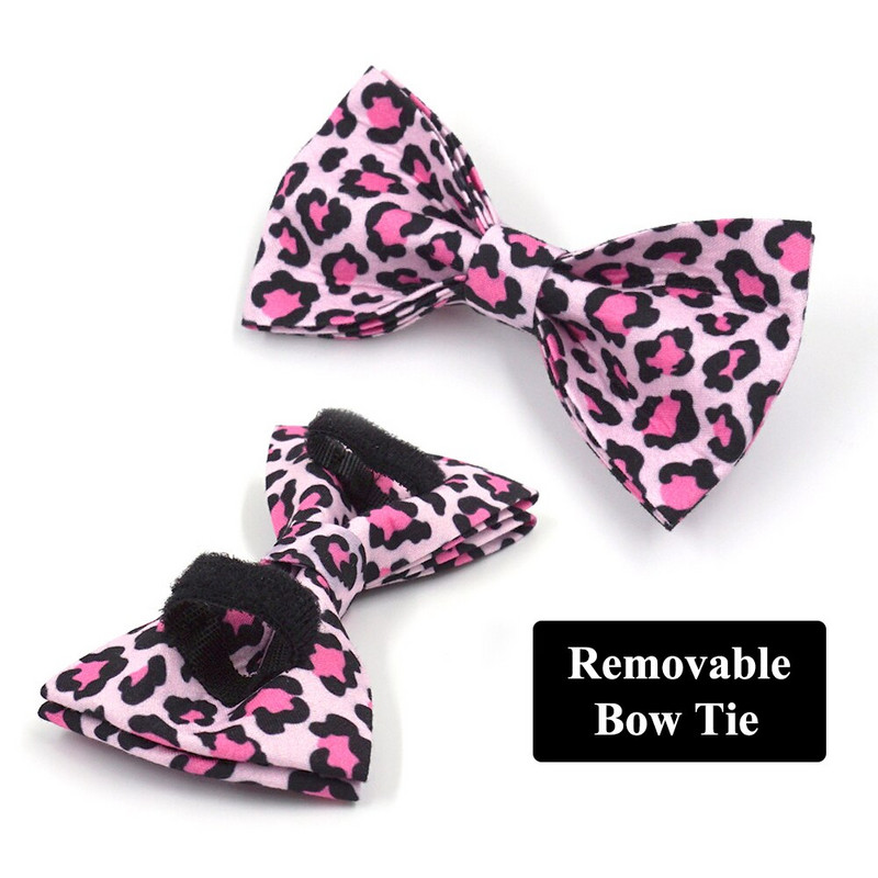 Ružičasti pojas za pse s leopardom za pse djevojčice Personalizirana ogrlica za kućne ljubimce s ugraviranim imenom i sigurnosnim metalnim kopčama Komplet pojaseva za pse s leptir mašnom