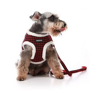 GLORIOUS KEK Χειμερινό Σετ λουριών και λουριών για σκύλους με ζεστή φλις επένδυση για μικρά σκυλιά Μολύβδου Χαριτωμένο καρό γιλέκο σκύλου Τσιουάουα