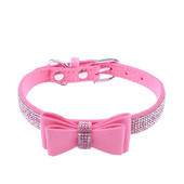 XKSRWE γιακά σκύλου Bling παπιγιόν Ρυθμιζόμενο κολάρο κατοικίδιων από συνθετικό δέρμα για θηλυκά σκυλιά και γάτες