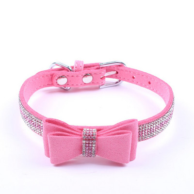 XKSRWE γιακά σκύλου Bling παπιγιόν Ρυθμιζόμενο κολάρο κατοικίδιων από συνθετικό δέρμα για θηλυκά σκυλιά και γάτες