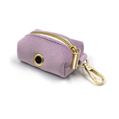 Harnaș de designer din catifea violet deschis pentru câini cu nume personalizat Set guler și lesă cu papion pentru animale de companie cu geantă pentru caca Catarame din metal auriu