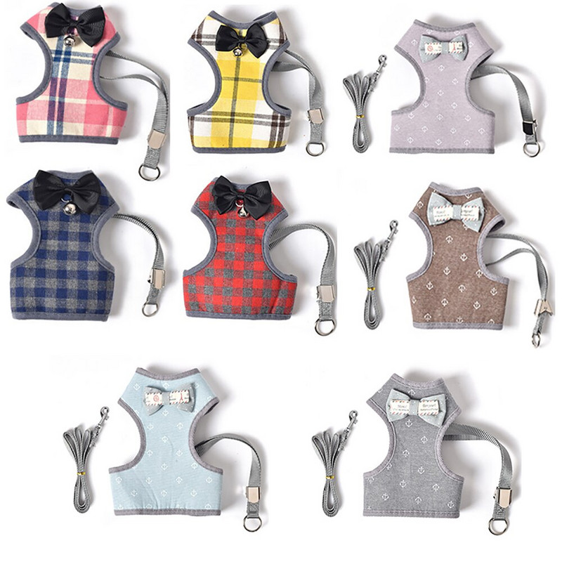 Комплект каишки за кучешки колани Кучета Котешки колани Жилетка Панделка Кученце Каишка за гърди със звънчета Мопс Чихуахуа Булдог Повод за ходене Каишка