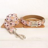 Isikupärastatud lemmiklooma kaelarihm Kohandatud nimesildi ID silt Reguleeritav pruun etniline ülikond Rahvuslik ruuduline kassi kaelarihm koerte kaelarihmade komplekt
