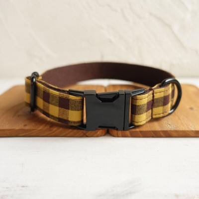 Εξατομικευμένο κολάρο κατοικίδιων ζώων Δωρεάν χαρακτική Προσαρμοσμένη πινακίδα ταυτότητας κουταβιού με ρυθμιζόμενη πόρπη Κίτρινο σετ λουριών καρό γιακά