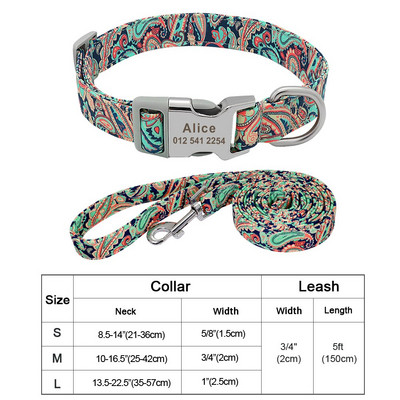 Εξατομικευμένο νάιλον σετ λουριών για κολάρο σκύλου Εκτυπωμένο προσαρμοσμένο κολάρο ταυτότητας σκύλου με χαραγμένο κολάρο για κουτάβια για μικρούς μεσαίους μεγάλους σκύλους