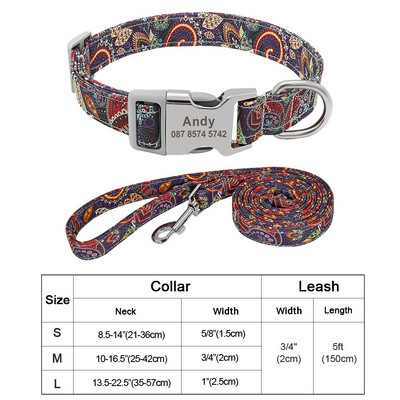 Εξατομικευμένο νάιλον σετ λουριών για κολάρο σκύλου Εκτυπωμένο προσαρμοσμένο κολάρο ταυτότητας σκύλου με χαραγμένο κολάρο για κουτάβια για μικρούς μεσαίους μεγάλους σκύλους
