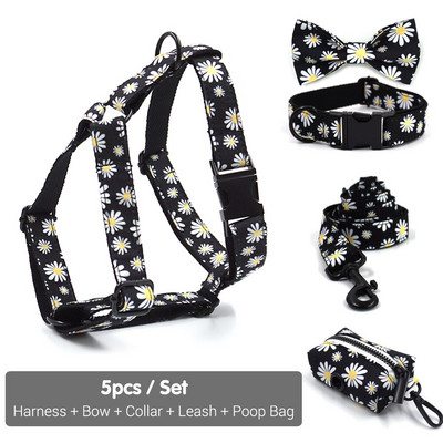 Εξατομικευμένο λουρί για σκύλους Κολάρο σκύλου με μοτίβο μικρής μαργαρίτας με χαραγμένο όνομα σε μαύρο λουρί για λουρί για λουρί για λουρί για σκύλους