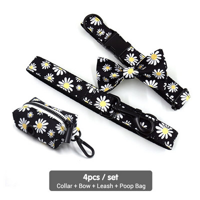 Εξατομικευμένο λουρί για σκύλους Κολάρο σκύλου με μοτίβο μικρής μαργαρίτας με χαραγμένο όνομα σε μαύρο λουρί για λουρί για λουρί για λουρί για σκύλους