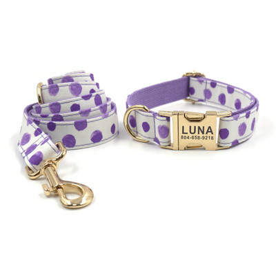 Guler personalizat pentru câini Guler personalizat pentru animale de companie Etichetă de identificare cu gravură gratuită Accesoriu pentru animale de companie Set de lesă pentru guler pentru cățeluș cu bule mov