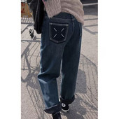 Ženske široke traperice visokog struka s džepom