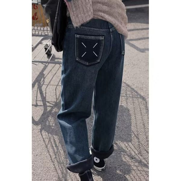 Ženske široke traperice visokog struka s džepom