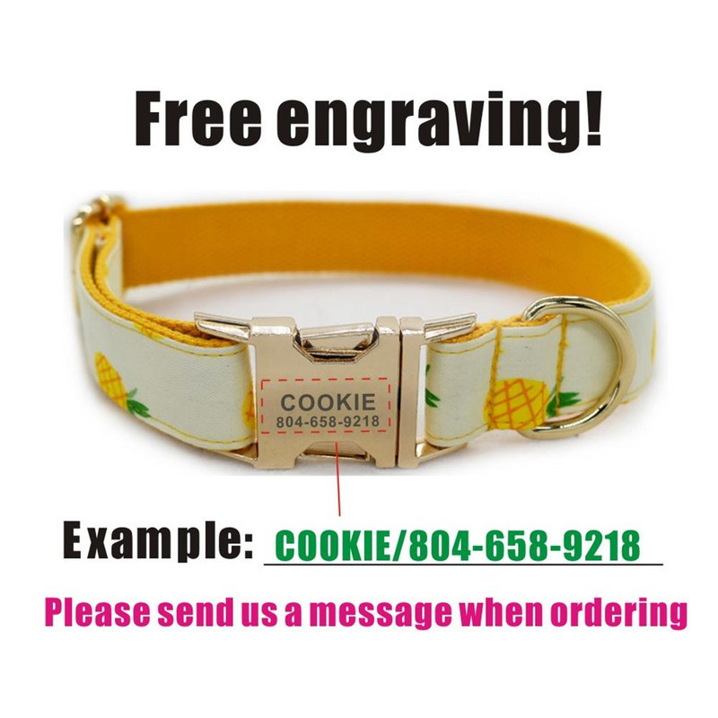 Isikupärastatud ananassist lemmiklooma kaelarihm kutsika kassi ID-silt Reguleeritav kohandatud nimi kuldne pandla oranž puu põhiline koera kaelarihmade jalutusrihma komplekt