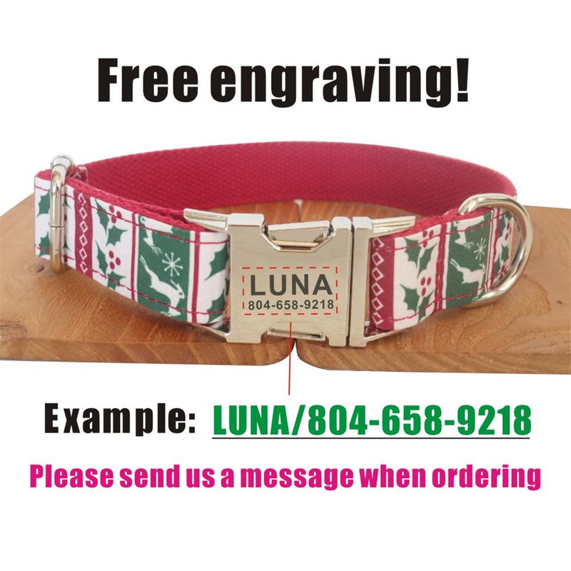 Isikupärastatud puuvõõrik lemmiklooma kaelarihm kohandatud kutsika nimesilt ID silt Reguleeritav pandlaga jõuluhirve põhikaelarihmade komplekt