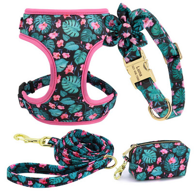 Harnaș personalizat din nailon pentru zgarda pentru câini, set de saci pentru caca, gulere pentru câini imprimate reglabile, hamuri pentru câini mici, mijlocii mari