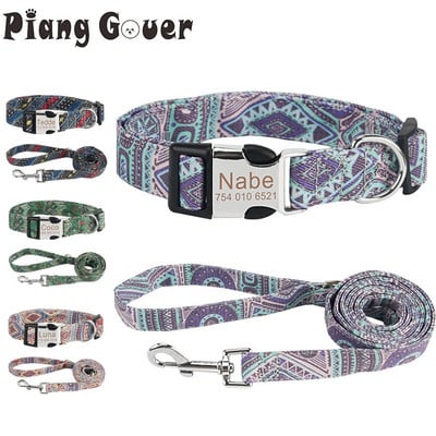 Bohemia Pet Collar Leashes Custom ID Dogs Leash Personalized Name Котешки нашийници за Puppy Big Dog