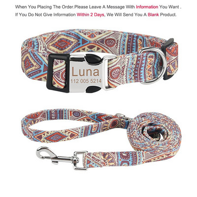 Bohemia Pet Collar Leashes Custom ID Dogs Leash Personalized Name Collars Cat for Puppy Big Dog