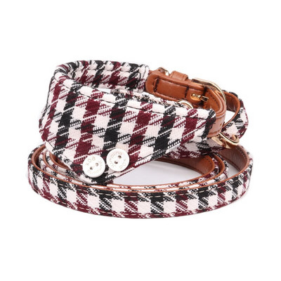 Guler de câine din piele Bandana Lesă Pisică Animal de companie Colier Lanț țesătură Plaid Dot Esarfă pentru Mijloc Mijloc Perro Chihuahua Teddy Pug Produs