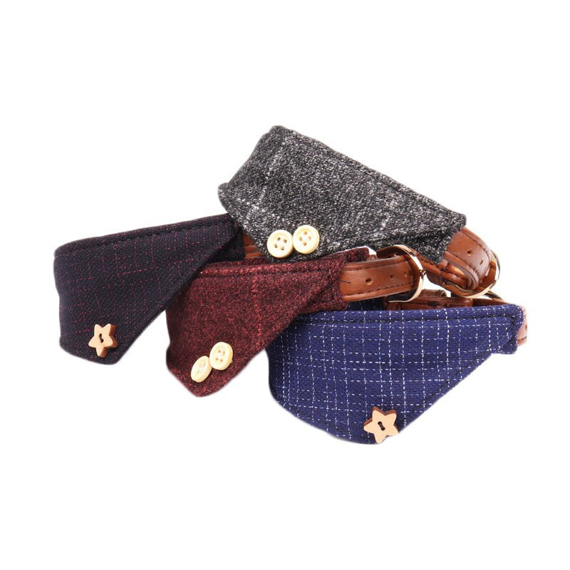 Guler de câine din piele Bandana Lesă Pisică Animal de companie Colier Lanț țesătură Plaid Dot Esarfă pentru Mijloc Mijloc Perro Chihuahua Teddy Pug Produs