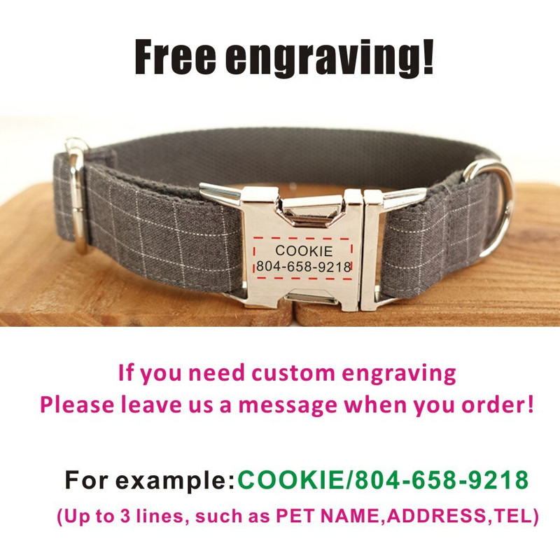 Personalizirana ogrlica za kućne ljubimce Prilagođena pločica s imenom ID oznaka Podesiva besplatna gravura Siva rešetka Ogrlice za mačke Ogrlice za pse Set povodca