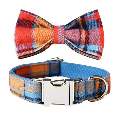 Costum în carouri Guler pentru câine, personalizat, îngroșat, moale, căptușit pentru animale de companie, cu lesă Set vintage, elegant, papion, guler pentru câine, plumb de plimbare