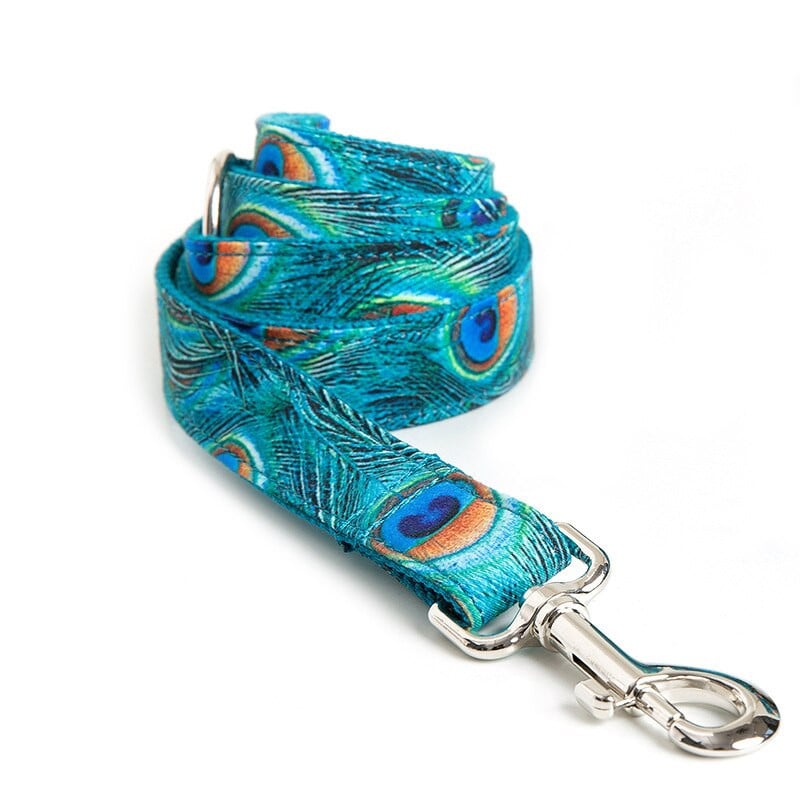 Set de zgardă și lesă pentru câini de companie, personalizat, personalizat, cu fundă, model de păun de lux Guler de designer pentru cataramă metalică pentru câini