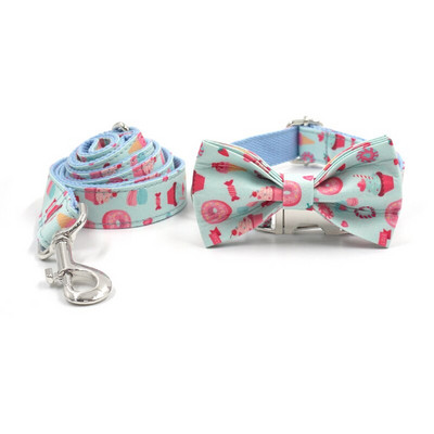 Bowtie kaklasiksna un siksna suņiem Macaron Print Personalizēta suņu kakla siksna maziem lieliem suņiem Mīksta, jauka kucēnu kakla siksna ikdienas pastaigām