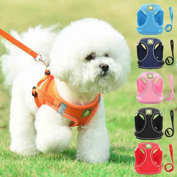 Nylon Mesh Puppy Cat Harnesses Γιλέκο ανακλαστικό σετ λουριών και λουριών για σκύλους για Chihuahua Pug Small Medium Walking Leash Leash