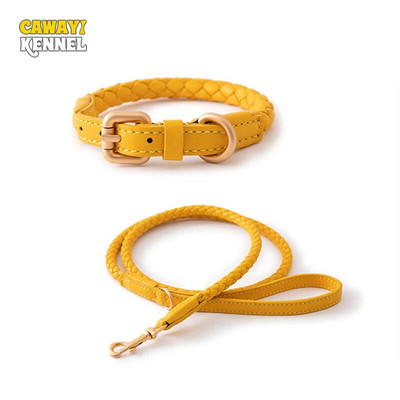 CAWAYI KENNEL PU ādas suņu kakla siksnu siksnu komplekts Weave Regulējams mājdzīvnieku suņu kakla siksnas pavadas maziem lieliem suņiem mājdzīvnieku suņu piederumiem
