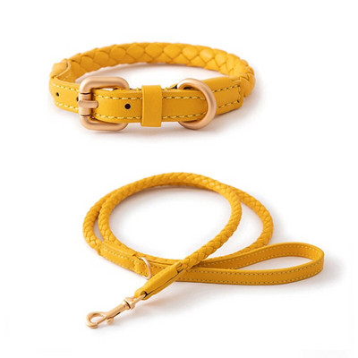 CAWAYI KENNEL Guleră pentru câini din piele PU Set de lese țesătură reglabilă pentru zgarda pentru câini pentru animale de companie, pentru câini de talie mare, de talie mică