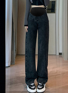 Naiste laia säärega kõrge vöökohaga rasedate teksad