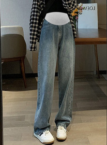 Naiste laia säärega kõrge vöökohaga rasedate teksad