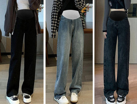 Naiste laia säärega kõrge vöökohaga rasedate teksad