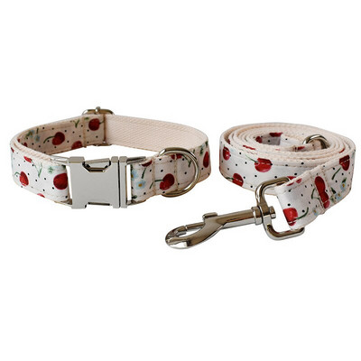 Set de guler de câine sculptat încântător de cireș alb, guler din material respirabil, frânghie de tracțiune, arc, gravă cu nume pesonal