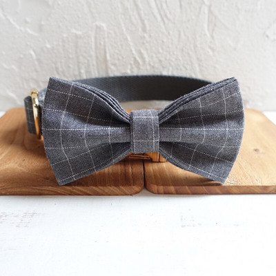 MUTTCO λιανικής πώλησης γκρι καρό γιακάς χειροποίητο για σκύλο THE SUIT PLAID 5 μεγέθη ευχάριστα περιλαίμια σκύλου UDC001J