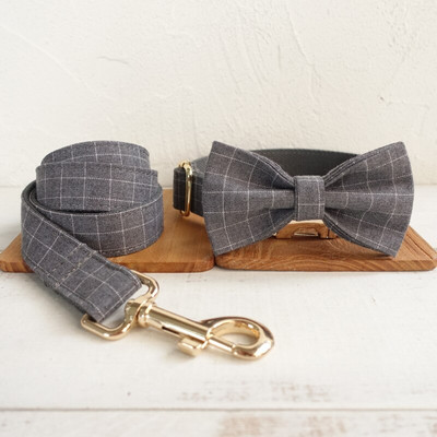 MUTTCO λιανικής πώλησης γκρι καρό γιακάς χειροποίητο για σκύλο THE SUIT PLAID 5 μεγέθη ευχάριστα περιλαίμια σκύλου UDC001J