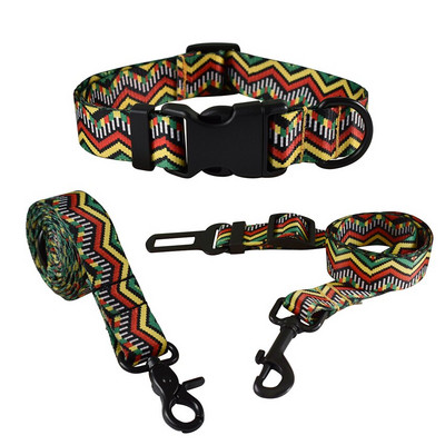 Λουρί αυτοκινήτου για σκύλο Λουρί σκύλου Σετ τριών τεμαχίων Πλαστική πόρπη απελευθέρωσης Νάιλον εμπριμέ προμήθειες για κατοικίδια Teddy Fashion Χειροποίητο