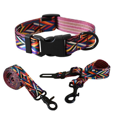 Λουρί αυτοκινήτου για σκύλο Λουρί σκύλου Σετ τριών τεμαχίων Πλαστική πόρπη απελευθέρωσης Νάιλον εμπριμέ προμήθειες για κατοικίδια Teddy Fashion Χειροποίητο