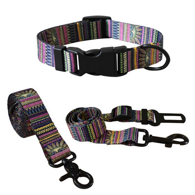 Λουρί αυτοκινήτου για σκύλο Λουρί σκύλου Σετ τριών τεμαχίων Πλαστική πόρπη απελευθέρωσης Νάιλον εμπριμέ προμήθειες για κατοικίδια Teddy Fashion Χειροποίητο