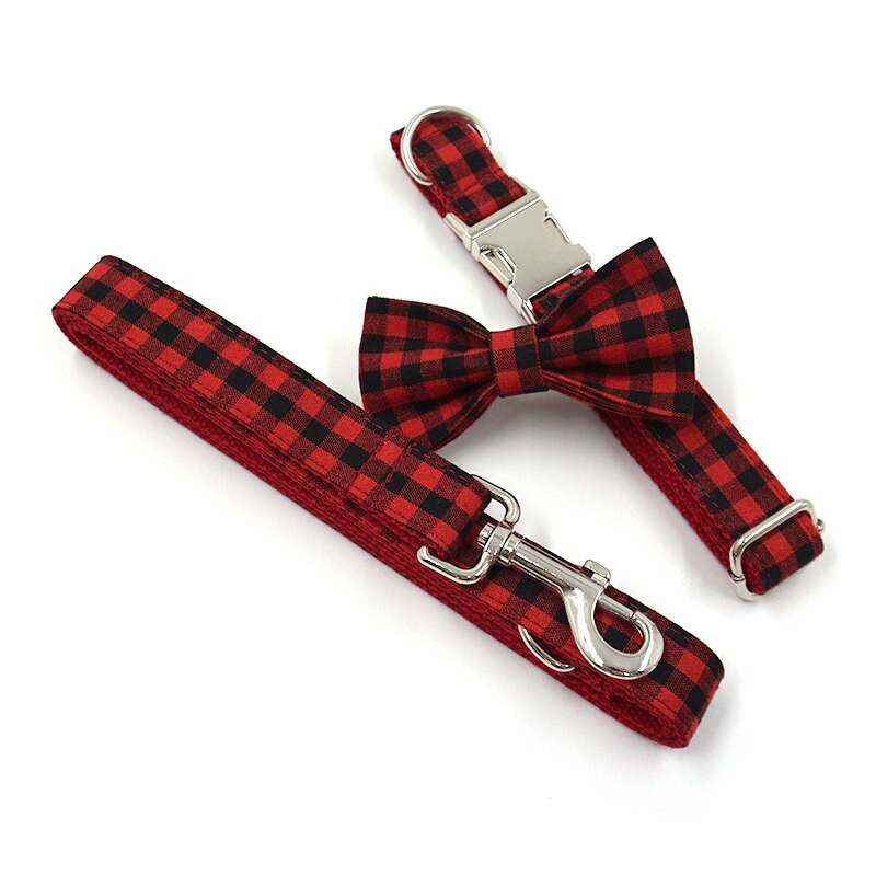 Guler de câine cu papion comod Cadou pentru animale de companie pentru câine mic și mare Guler de câine clasic, negru, roșu, imprimeu în carouri, guler personalizat pentru câine, rezistent, moale