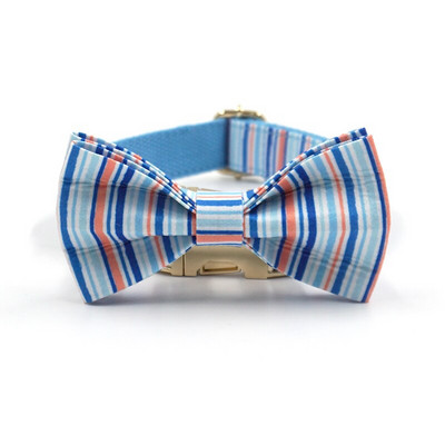 Vestă personalizată cu ham pentru câini de talie mică, fără tragere, set de guler și lesă pentru animale de companie, cu dungi albastre, guler cu papion pentru cățeluș.