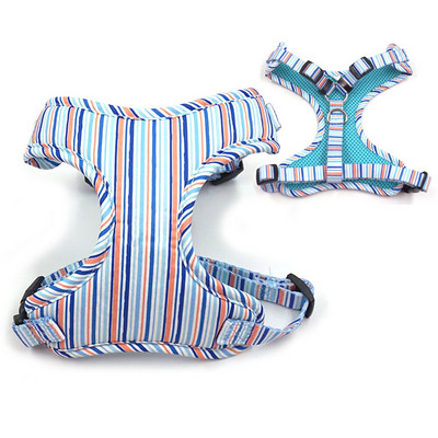 Vestă personalizată cu ham pentru câini de talie mică, fără tragere, set de guler și lesă pentru animale de companie, cu dungi albastre, guler cu papion pentru cățeluș.