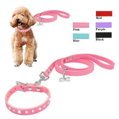 Set gulere de câine cu strasuri cu strasuri și curele pentru cățeluș XSmall Small Dog Chihuahua